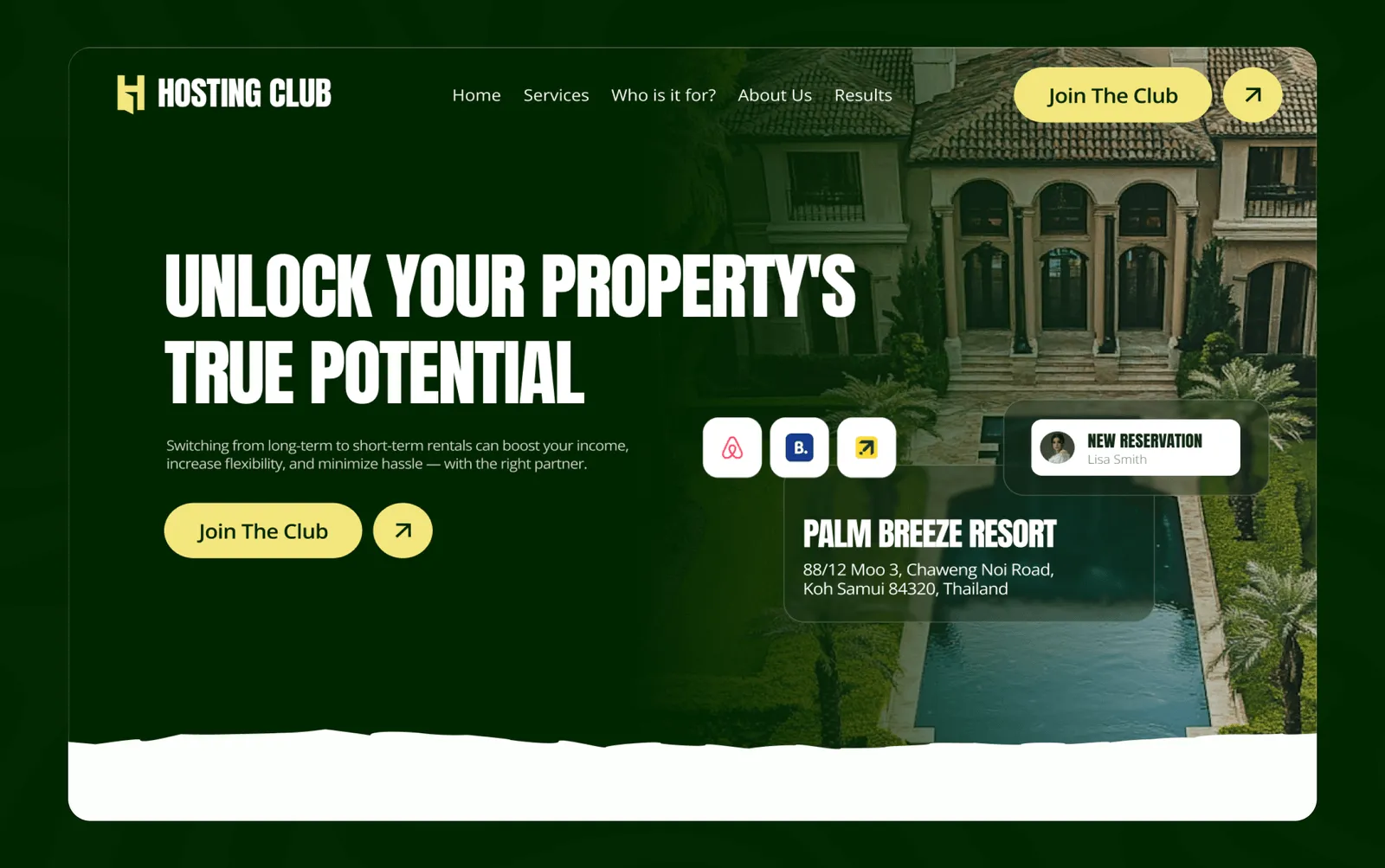 Website design for The Hosting Club - property hosting platform